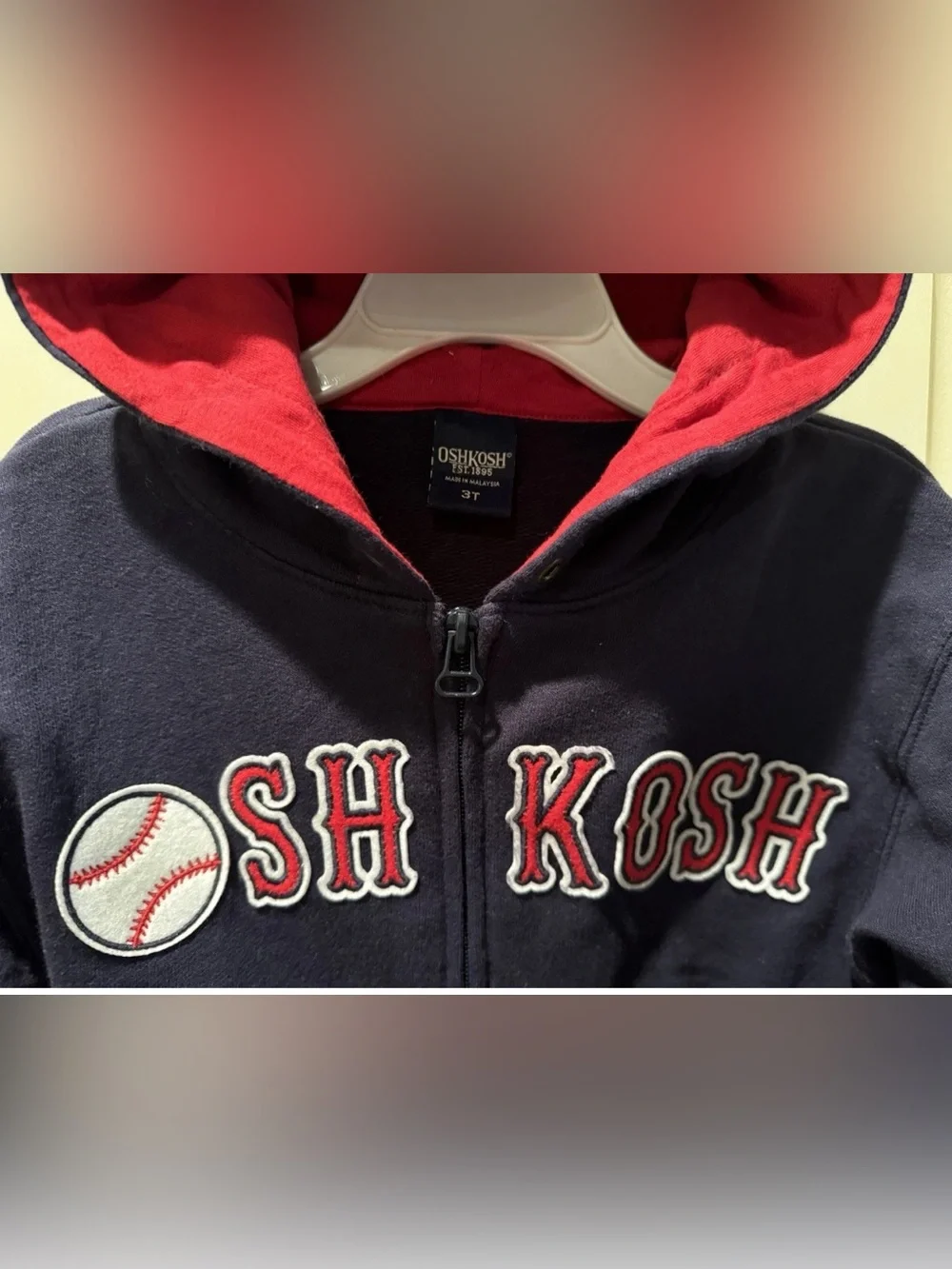 Navy Blue Toddler OSHKOSH Baseball Theme Full Zippered Hooded Jacket - Size 3T